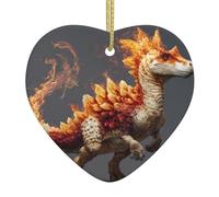 WHJWZY Pendentif de Noël en céramique en forme de cœur - pour suspendre un arbre, des décorations de festival, des cadeaux de fête de vacances, et plus encore, imprimé dinosaure flamme
