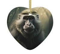 WHJWZY Pendentif de Noël en céramique en forme de cœur - pour suspendre un arbre, des décorations de festival, des cadeaux de fête de vacances, et plus encore imprimé grand singe