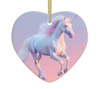 WHJWZY Pendentif de Noël en céramique en forme de cœur - pour suspendre un arbre, des décorations de festival, des cadeaux de fête de vacances et plus encore une image de licorne en cours