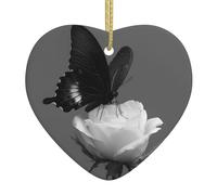 WHJWZY Pendentif de Noël en céramique en forme de cœur - pour suspendre un arbre, des décorations de festival, des cadeaux de fête de vacances et plus encore impression silence noir et blanc