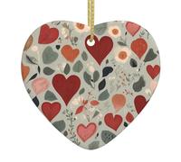 WHJWZY Pendentif de Noël en céramique en forme de cœur - pour suspendre un arbre, des décorations de festival, des cadeaux de fête et plus encore avec des plantes vertes d'amour imprimées