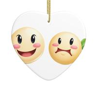 WHJWZY Pendentif de Noël en céramique en forme de cœur - pour suspendre un arbre, des décorations de festival, des cadeaux de fête et plus encore avec un sourire timide imprimé