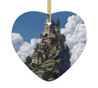WHJWZY Pendentif de Noël en céramique en forme de cœur - pour suspendre un arbre, des décorations de festival, des cadeaux de fêtes de fin d'année, et plus encore. Impression du château au sommet de
