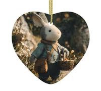 WHJWZY Pendentif de Noël en céramique en forme de cœur - pour suspendre un arbre, des décorations de festival, des cadeaux de fête de vacances et plus encore l'image de lapin qui se promène au