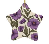 WHJWZY Pendentif de Noël en céramique en forme d'étoile à suspendre pour sapin - Idéal pour la maison - Fleurs violettes sur rhizome imprimé