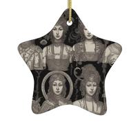 WHJWZY Pendentif de Noël en céramique en forme d'étoile à suspendre pour sapin - Idéal pour les maisons - Fête de vacances - Style européen - Nouilles unies imprimées