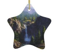 WHJWZY Pendentif de Noël en céramique en forme d'étoile à suspendre pour sapin - Idéal pour les maisons - Vacances - Cascade dans la vallée verte