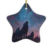 WHJWZY Pendentif de Noël en céramique en forme d'étoile à suspendre pour sapin - Idéal pour les maisons - Fête de vacances - Ciel étoilé loup imprimé