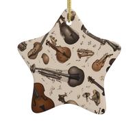 WHJWZY Pendentif de Noël en céramique en forme d'étoile à suspendre pour sapin - Idéal pour les maisons - Instruments de musique imprimés