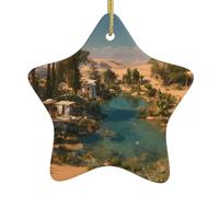 WHJWZY Pendentif de Noël en céramique en forme d'étoile à suspendre pour sapin - Idéal pour les maisons - Motif oasis du désert