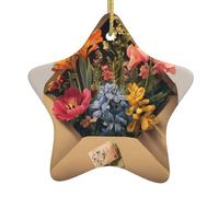 WHJWZY Pendentif de Noël en céramique en forme d'étoile à suspendre pour sapin - Idéal pour les maisons - Fête de vacances - Bonheur dans une enveloppe