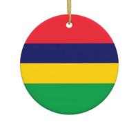 WHJWZY Pendentif de Noël rond en céramique pour décoration festive et cadeau Motif drapeau de l'île Maurice