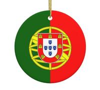 WHJWZY Pendentif de Noël rond en céramique pour décoration festive et cadeau Motif drapeau portugais
