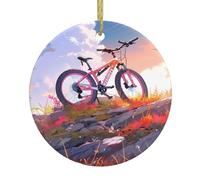 WHJWZY Pendentif de Noël rond en céramique pour décoration festive et cadeau Motif vélos sur la colline
