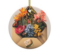 WHJWZY Pendentif rond de Noël en céramique pour décoration festive et cadeau donnant du bonheur dans une enveloppe