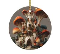 WHJWZY Pendentif rond de Noël en céramique pour décoration festive et cadeau Motif château champignon