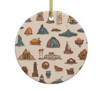 WHJWZY Pendentif rond de Noël en céramique pour décoration festive et cadeau Motif château de bateau