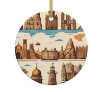 WHJWZY Pendentif rond de Noël en céramique pour décoration festive et cadeau Motif château romantique Bande dessinée