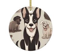 WHJWZY Pendentif rond de Noël en céramique pour décoration festive et cadeau Motif chiot qui sort la langue