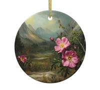 WHJWZY Pendentif rond de Noël en céramique pour décoration festive et cadeau Motif roses sauvages dans la vallée