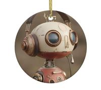 WHJWZY Pendentif rond de Noël en céramique pour décoration festive et cadeau - Robot écoutant de la musique