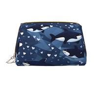 WHJYCC Blue Killer Whale Grande trousse de maquillage en cuir imperméable, trousse de toilette portable pour femme avec fermeture éclair, essentiels de voyage, blanc, taille unique, blanc, Taille
