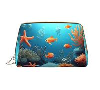WHJYCC Coral Fish Grande trousse de maquillage sous-marine en cuir imperméable, trousse de toilette portable pour femme avec fermeture éclair, essentiels de voyage, blanc, taille unique, blanc, Taille