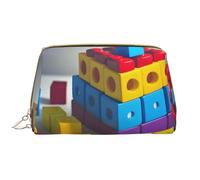 WHJYCC Grande trousse de maquillage en cuir imperméable avec blocs de construction colorés, trousse de toilette portable pour femme avec fermeture éclair, essentiels de voyage, blanc, taille unique,