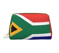 WHJYCC Grande trousse de maquillage en cuir imperméable avec motif drapeau de l'Afrique du Sud, trousse de toilette portable pour femme avec fermeture éclair, essentiels de voyage, blanc, taille