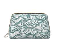 WHJYCC Grande trousse de maquillage verte à rayures ondulées en cuir imperméable, trousse de toilette portable pour femme avec fermeture éclair, essentiels de voyage, blanc, taille unique, blanc,