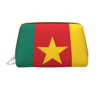WHJYCC Grande trousse de toilette portable en cuir imperméable avec fermeture éclair pour femme - Motif drapeau du Cameroun - Essentiels de voyage - Blanc - Taille unique, blanc, Taille unique