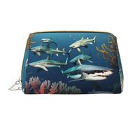 WHJYCC Sharks under the sea Cosmetic Bag Large Waterproof Leather Cosmetic Bag Portable Toiletry Bag for Women with Zipper, Travel Essentials, White, One Size, blanc, Taille unique
