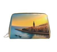 WHJYCC Sunset in Barcelona Grande trousse de toilette portable en cuir imperméable avec fermeture éclair pour femme - Essentiels de voyage - Blanc - Taille unique, blanc, Taille unique