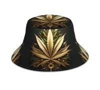 WHJYYXDE Golden Cannabis Prints Aldult Chapeau bob réfléchissant double face imprimé pour homme et femme, noir, Taille unique