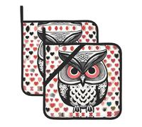 WHJYYXDE Lot de 2 maniques 20,3 x 20,3 cm - Isolation durable et anti-brûlure - Tissu imperméable - Imprimé chouettes d'amour - Motif ferme rouge