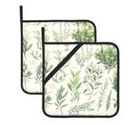 WHJYYXDE Lot de 2 maniques 20,3 x 20,3 cm pour cuisine - Isolation durable - Tissu imperméable - Motif fleurs vertes, herbes, sauge, feuilles et branches