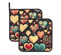 WHJYYXDE Lot de 2 maniques 20,3 x 20,3 cm pour la cuisine - Isolation durable - Tissu imperméable - Motif cœurs et fleurs
