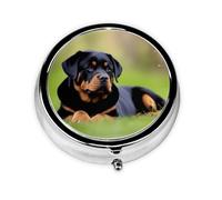 WHJYYXDE Mini pilulier rond 5,1 x 5,1 x 1,8 cm - Mini boîte de rangement de médicaments de voyage pour voyage, légère à transporter sur papier peint Rottweiler