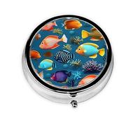 WHJYYXDE Mini pilulier rond 5,1 x 5,1 x 1,8 cm - Mini boîte de voyage pour médicaments de voyage, légère à transporter - Imprimé poissons sous-marins