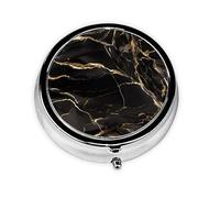 WHJYYXDE Mini pilulier rond 5,1 x 5,1 x 1,8 cm - Mini boîte de voyage pour médicaments de voyage, légère à transporter - Motif marbre noir et doré