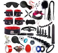 WHL 34 Pièces Kits de Bondage, SM Sex Toys Erotiques Set Adultes Toy pour Les Débutants, Érotiques Jouets Sexuels BDSM Anal Plug Menottes Masque Yeux