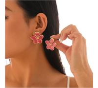 WHL Alexanders Boucles d'oreilles vintage en forme de fleur pour femme, petit camélia parfumé, cinq pétales, grosses boucles d'oreilles à tige délicates et grandes fleurs