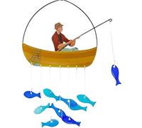 WHL Alexanders Carillon éolien en forme de poisson de 53,3 cm pour l'extérieur - Décoration de jardin en verre bleu - Joli carillon à vent - Cadeau pour femme, maman, grand-mère - Attrape-rêves