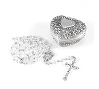 WHLHMK Chapelet catholique en cristal avec amour Boîte à bijoux en métal (Blanc)