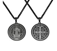 WHLHMK Médaille de Saint Benoît - Collier avec pendentif en acier inoxydable - Médaille d'exorcisme chrétienne sacramentelle - Bijou de protection contre le mal - Cadeau catholique, Acier inoxydable