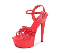 WHLL Escarpins pour Femmes, Sandales à Plateforme pour Femmes avec Brides, Talon Haut avec Boucle, Aspect Verni, Chaussures Sexy pour fête et Pole Dance,Rouge,35.5 EU