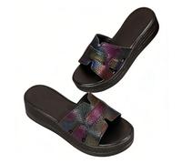 WHLL Sandales pour Femmes à Plateforme, Mules à Talon compensé, été avec Motif Serpent, dégradé de Couleurs, Semelle épaisse, Sandales Slip-on pour Les Vacances d'été,Multi Colored,40 EU