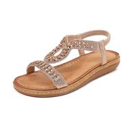 WHLL Sandales pour Femmes avec Strass, Sandales Romaines Plates pour Femmes, Sandales d'été Confortables, Sandales de Plage bohémiennes, pour Les Vacances et Le Quotidien,Marron,38 EU