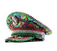 Whltzf Chapeau de capitaine de mariée clouté en cristal pour enterrement de vie de jeune fille, cocktail, vacances, cristal pour comédien à paillettes