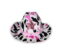 Whltzf Chapeau de cowgirls élégant avec motif de vache - Détails étoile en métal - Décors confortables pour cosplay - Activités de plein air quotidiennes - Rivet imprimé vache pour événement à thème